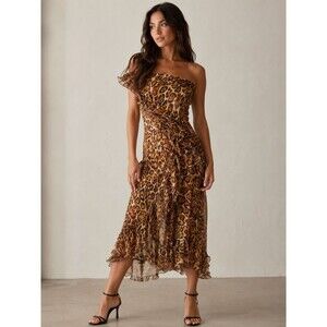 Vintage Y2k Cami International Silk Animal Print Dress Asymmetrical Hem XL